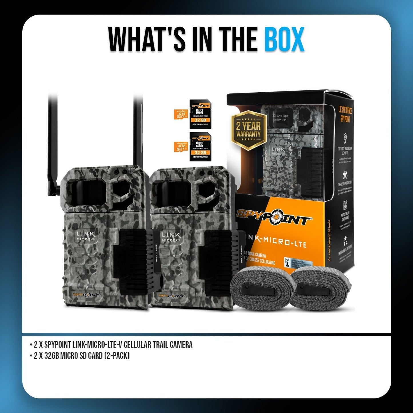 Spypoint LINK-MICRO-LTE-V Cellular Trail Camera with 32GB Micro SD Card (2-Pack)