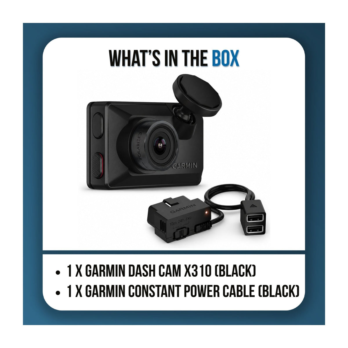 Garmin Dash Cam X310 4K UHD Dash Camera Bundle with Constant Power Cable (Black/Black) (2 Items)