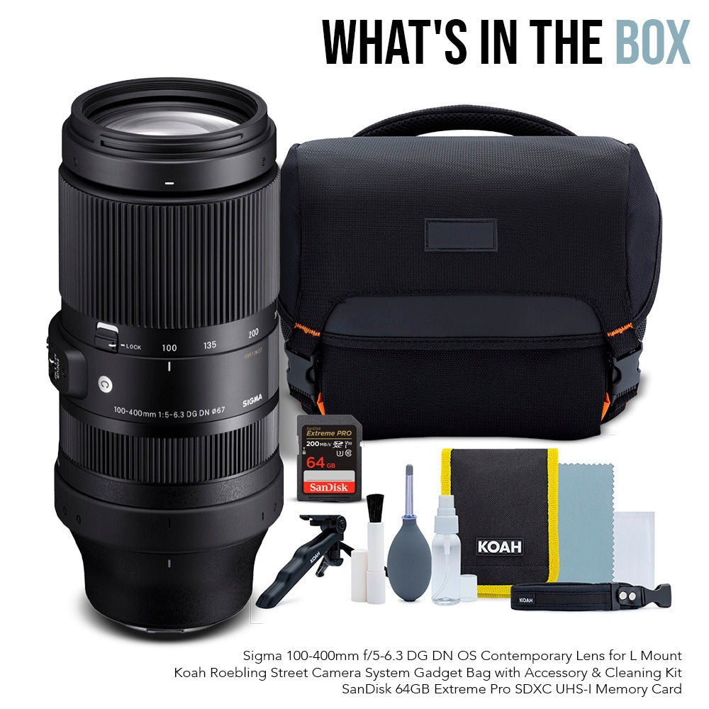 Sigma 100-400mm f/5-6.3 DG DN OS Contemporary Lens for L Mount with Street Camera Gadget Bag Bundle