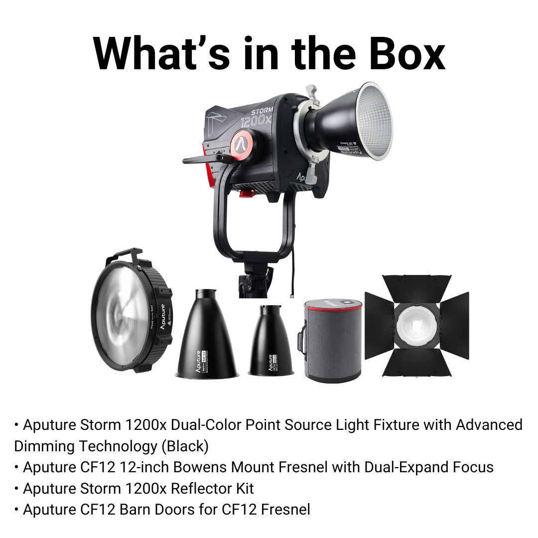 Aputure STORM 1200x Dual-Color Point Source Light Fixture (Black) with Bowens Mount Fresnel Bundle