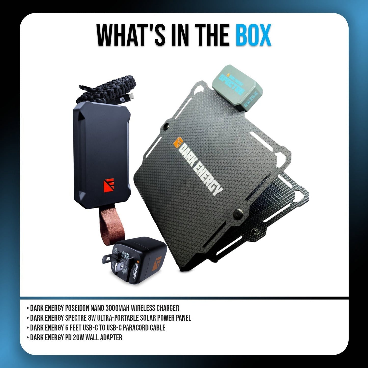 Dark Energy Poseidon Nano 3000mAh Charger with Solar Panel and Accessories