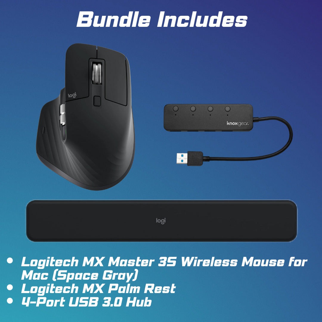 Logitech MX Master 3S Wireless Mouse for Mac with (Gray) 4-Port USB Hub Bundle