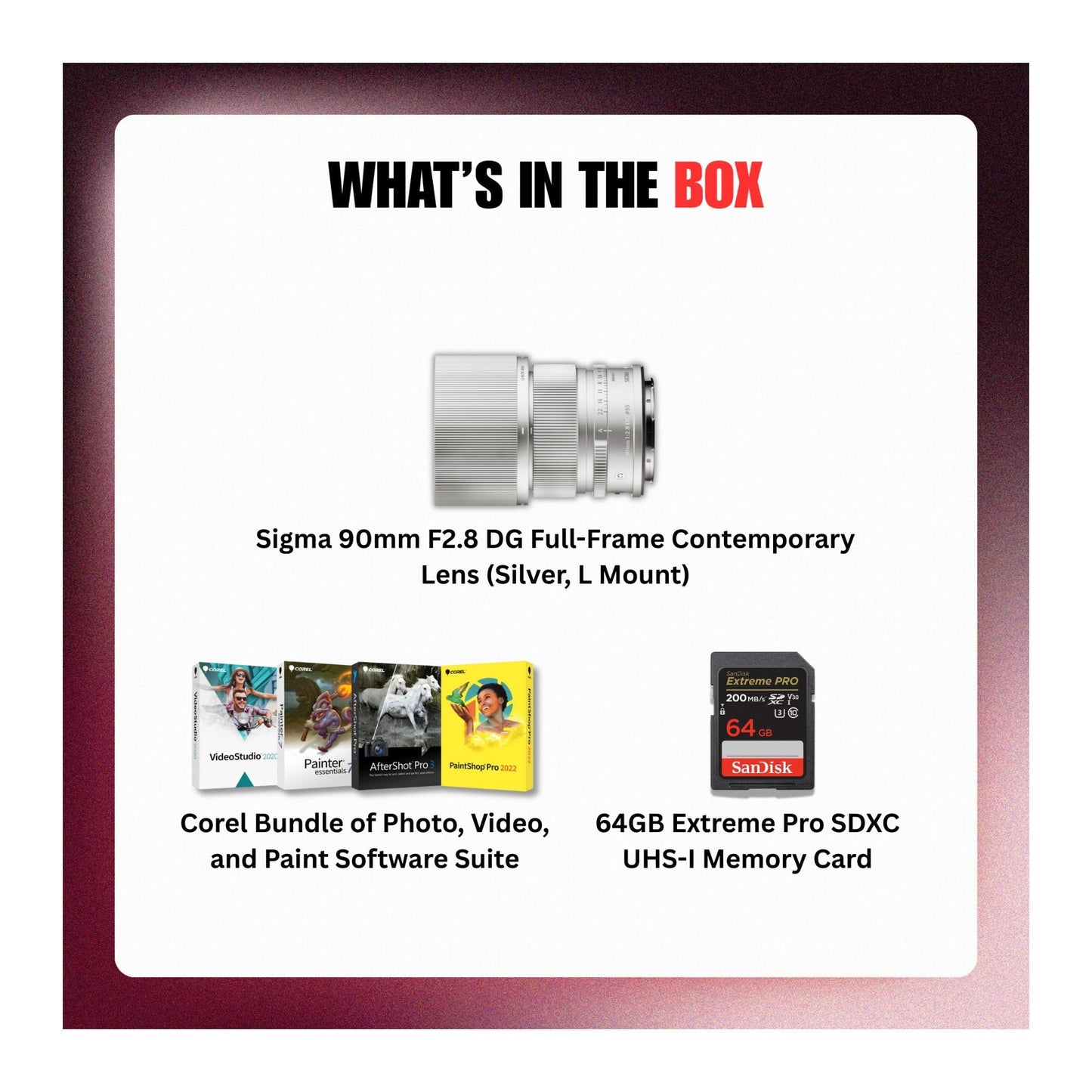 Sigma 90mm F2.8 DG Full-Frame Contemporary Lens (Silver, L Mount) Bundle