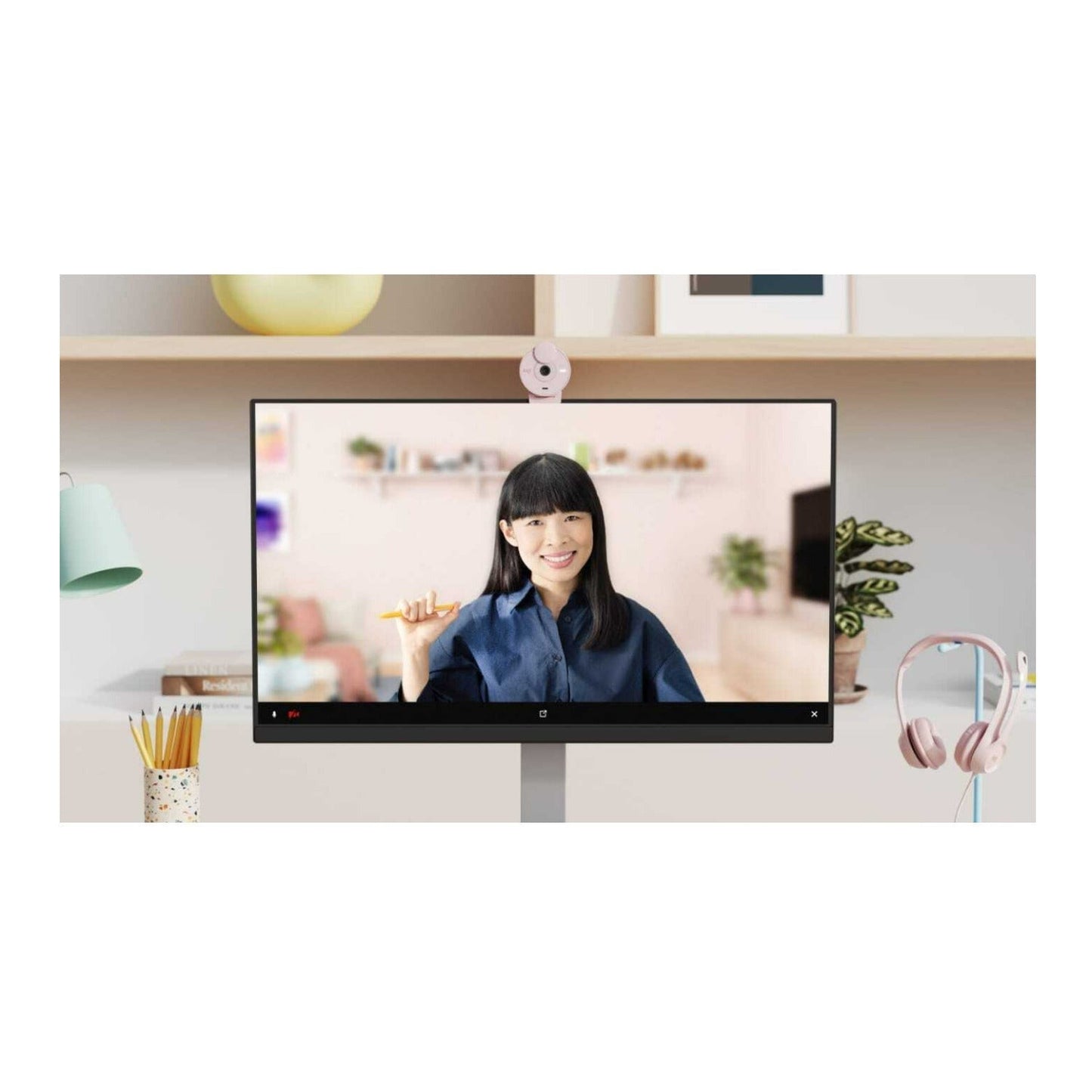 Logitech Brio 300 Rose - High-Definition Webcam with Desktop Anti-Slip Matt