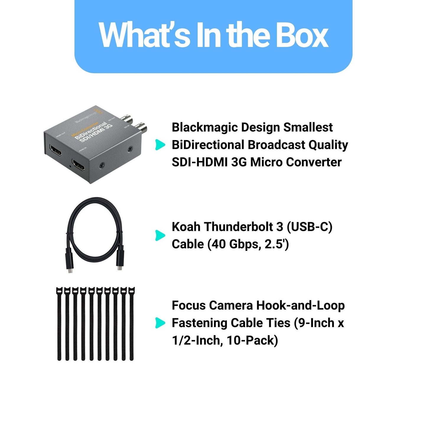 Blackmagic Design Bi-Direct SDI-HDMI 3G PSU Micro Converter (Black) with USB-C Cable Bundle