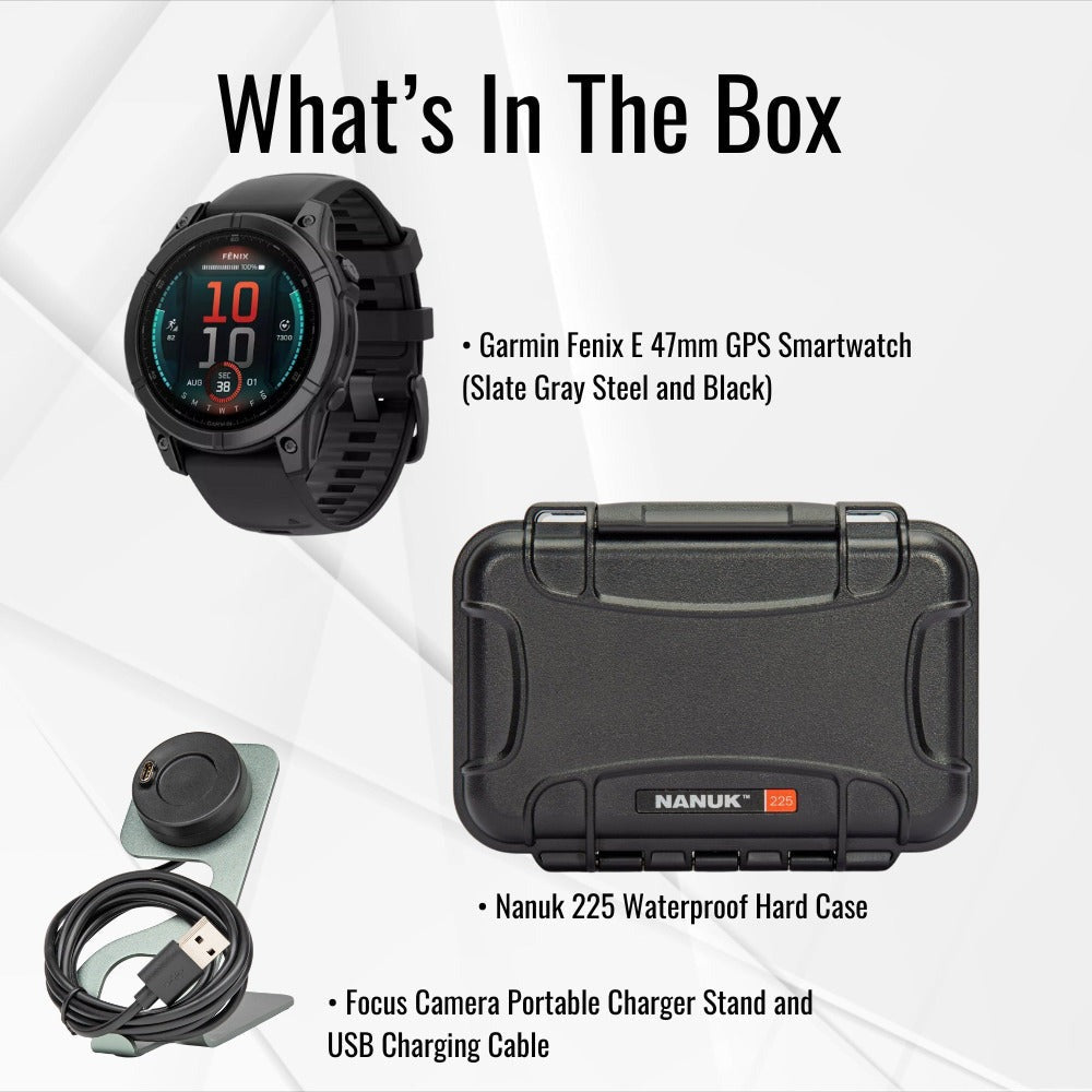 Garmin fenix E 47mm GPS Smartwatch with 1.3-Inch AMOLED Display (Slate Gray Steel and Black) Bundle