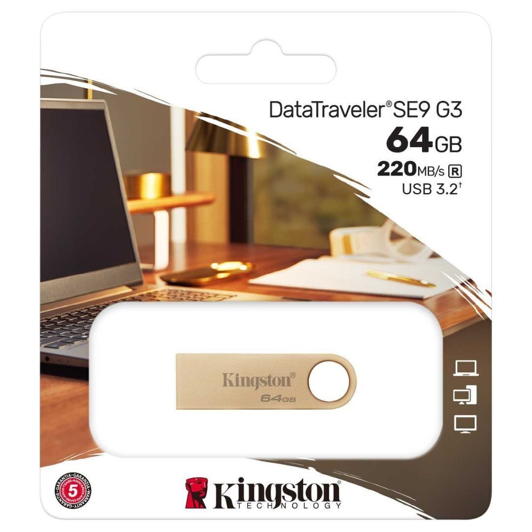 Kingston DataTraveler SE9 G3 USB 3.2 Gen 1 Flash Drive with 220MBPS Read Speed (64GB)