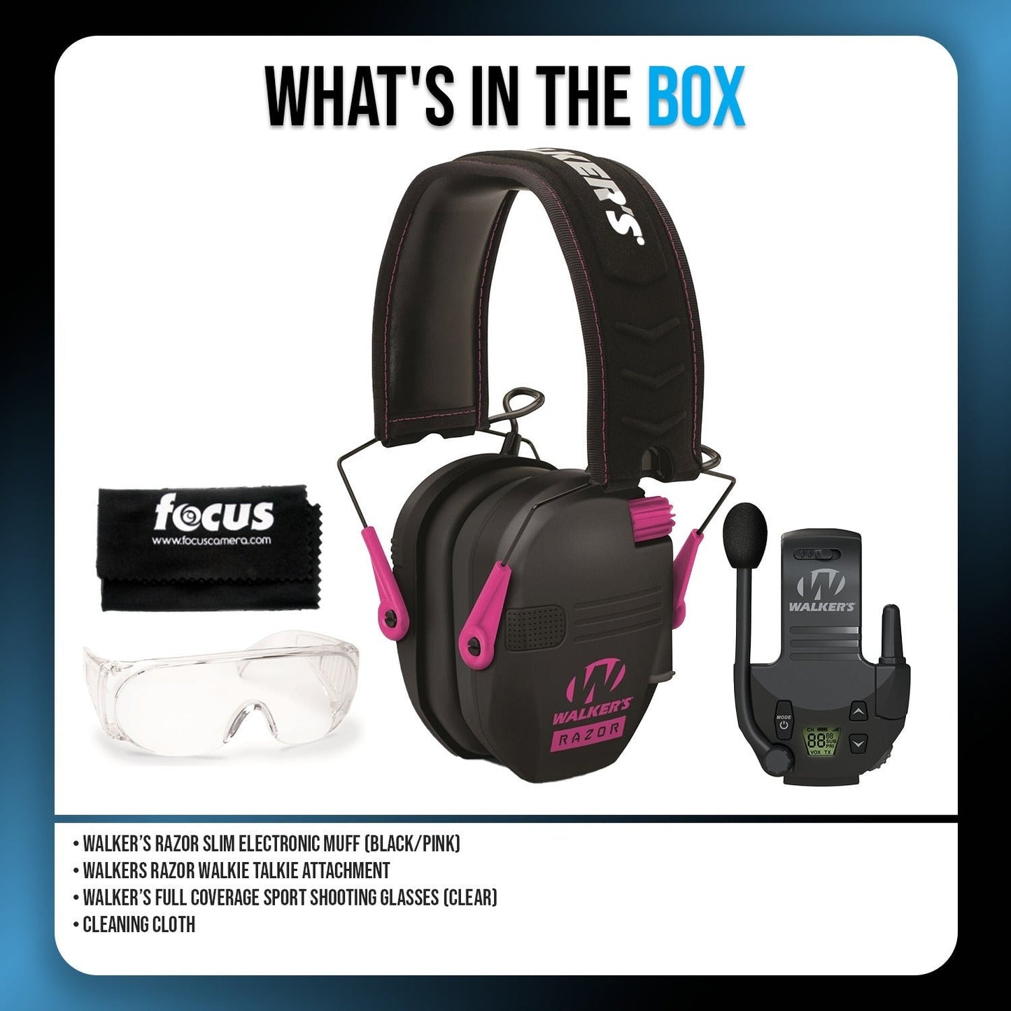 Walker's Razor Digital Ear Muffs (Black/Pink) with Accessories Bundle