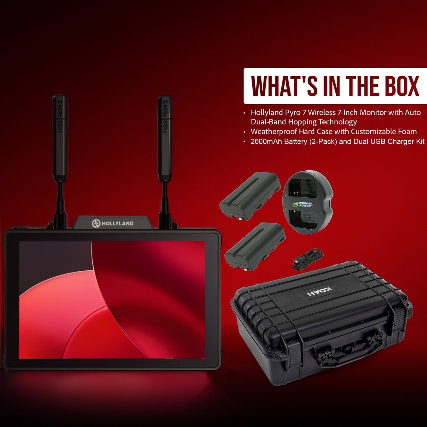 Hollyland Pyro 7 Wireless 7-Inch Monitor with Auto Dual-Band Hopping Technology Bundle