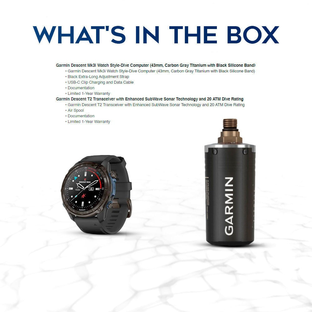 Garmin Descent Mk3i Watch-Style 51mm Dive Computer (Carbon Gray, Black Band) Bundle