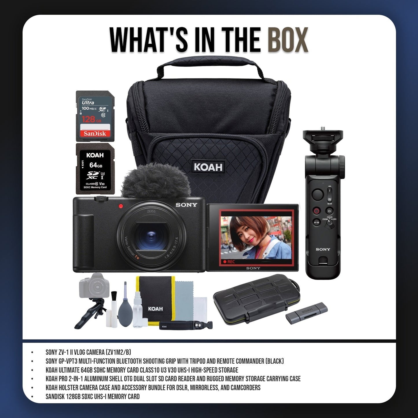 Sony ZV-1 II Vlog Camera (Black) with Vlogger Kit and Case Bundle
