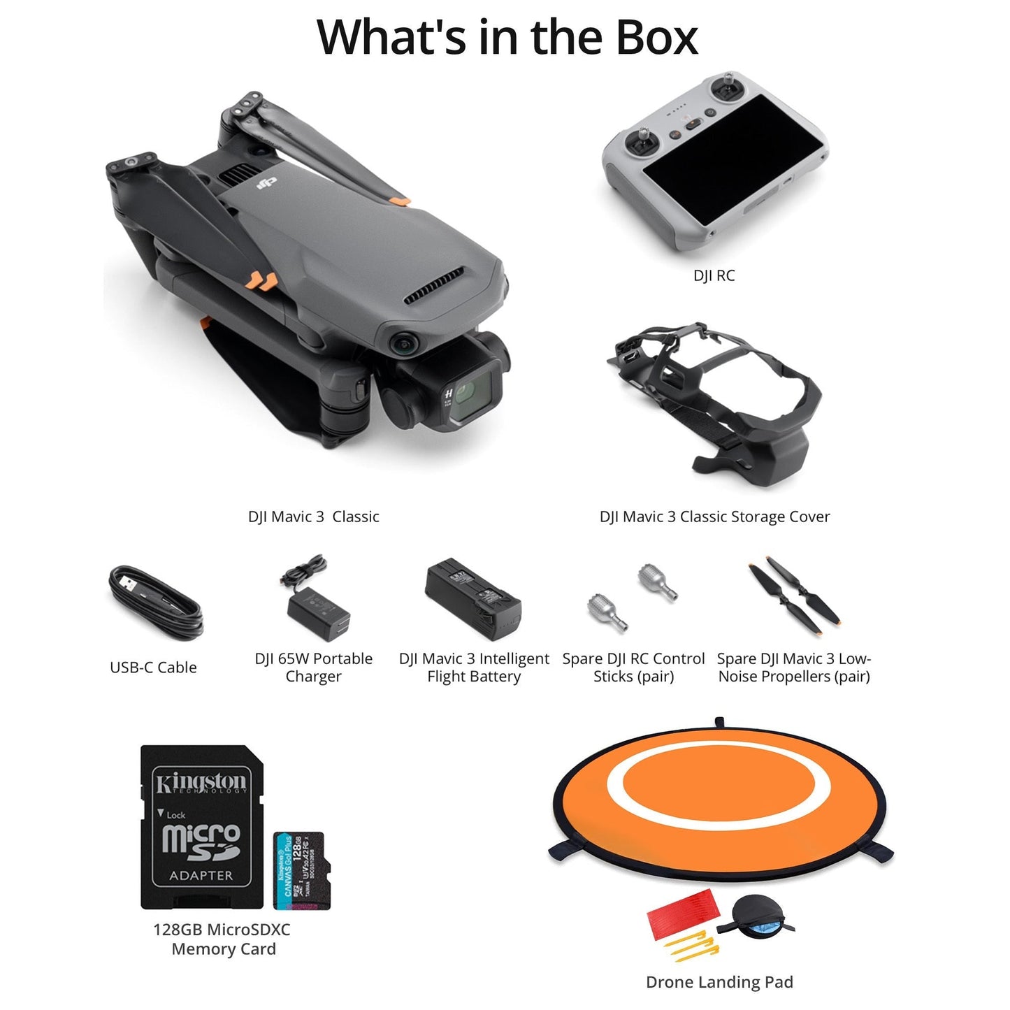 DJI Mavic 3 Classic Camera Drone with DJI RC Remote with 128GB Memory Card and Landing Pad