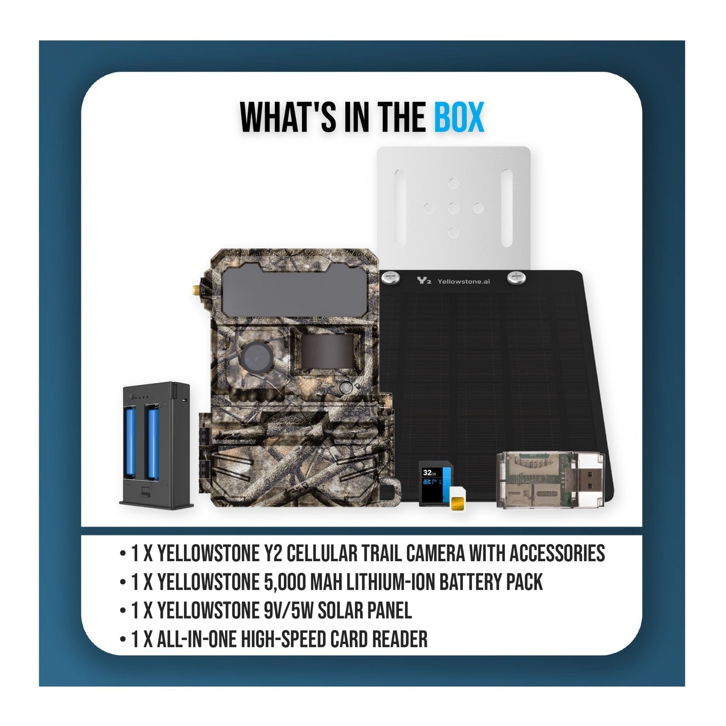 Yellowstone Y2 4G LTE Trail Camera Bundle with Battery, Solar Panel, Card Reader, and Accessories