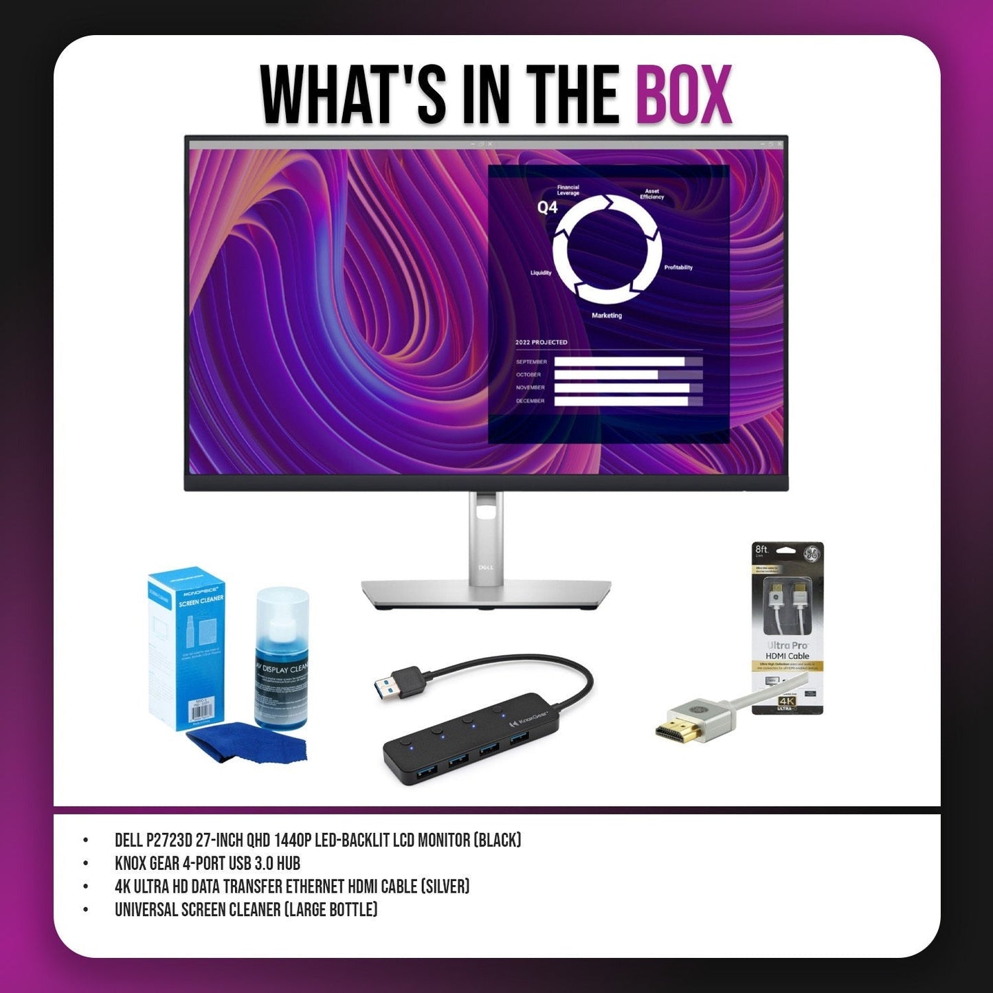 Dell P2723D 27 Inch QHD 1440p LED Backlit Black LCD Monitor Bundle