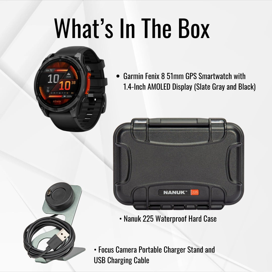 Garmin Fenix 8 51mm GPS Smartwatch with 1.4-Inch AMOLED Display (Slate Gray and Black) Bundle