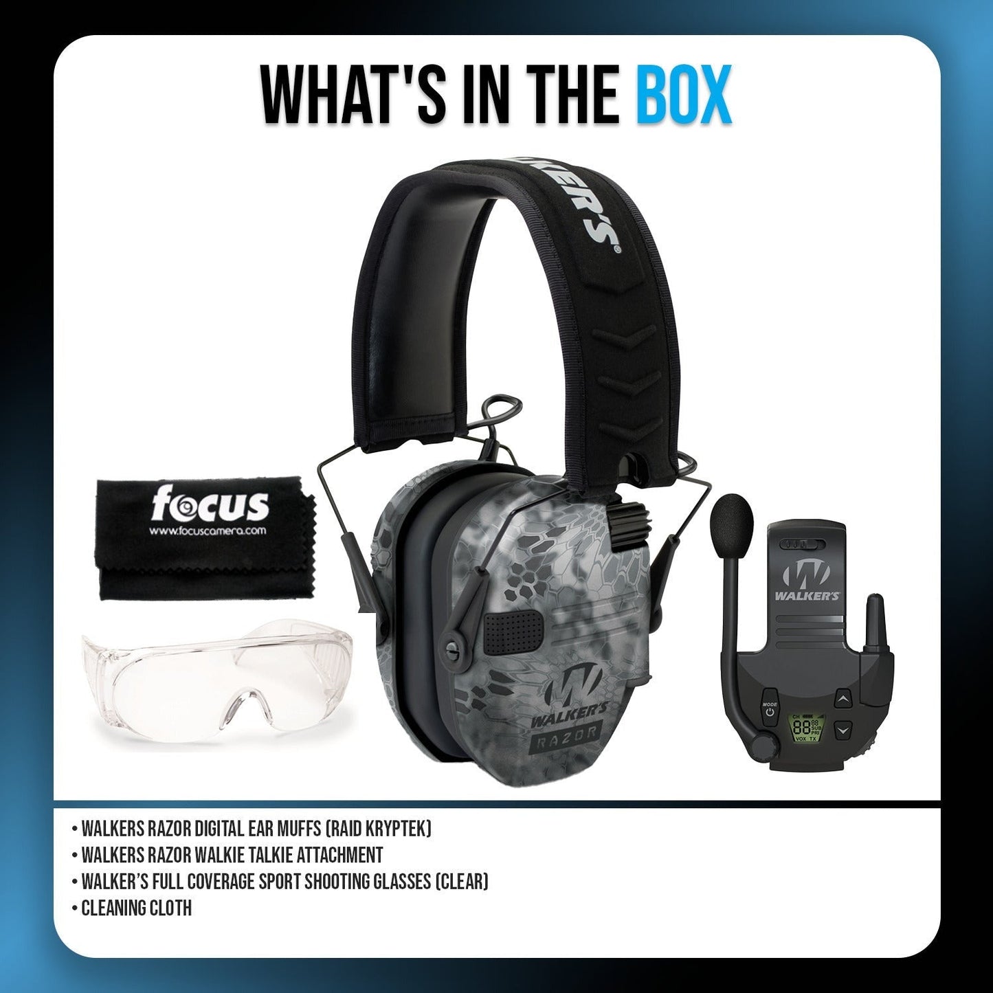 Walker's Razor Digital Ear Muffs (Raid Kryptek) Bundle with Accessories