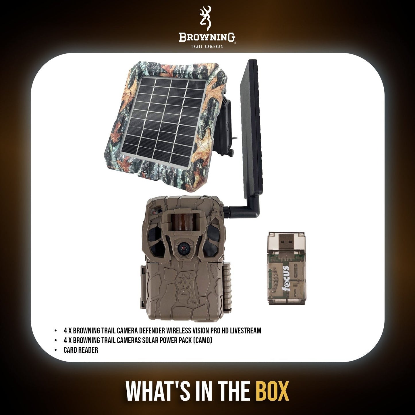 Browning Defender Wireless Vision Pro HD Livestream Trail Camera (4-Pack) Bundle