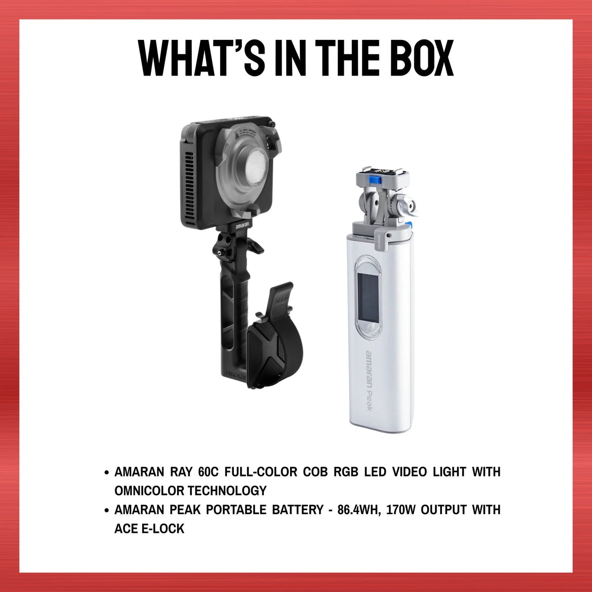 Amaran Ray 60c RGB LED Video Light Bundle with Portable Battery with Ace E-Lock
