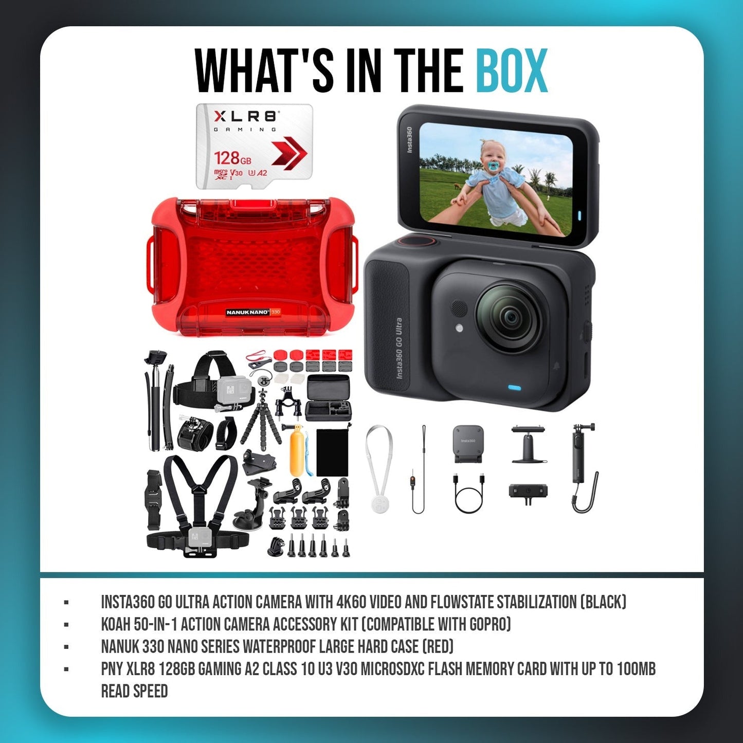 Insta360 GO Ultra Creator Bundle (Black) with 128GB Memory Card and Accessories