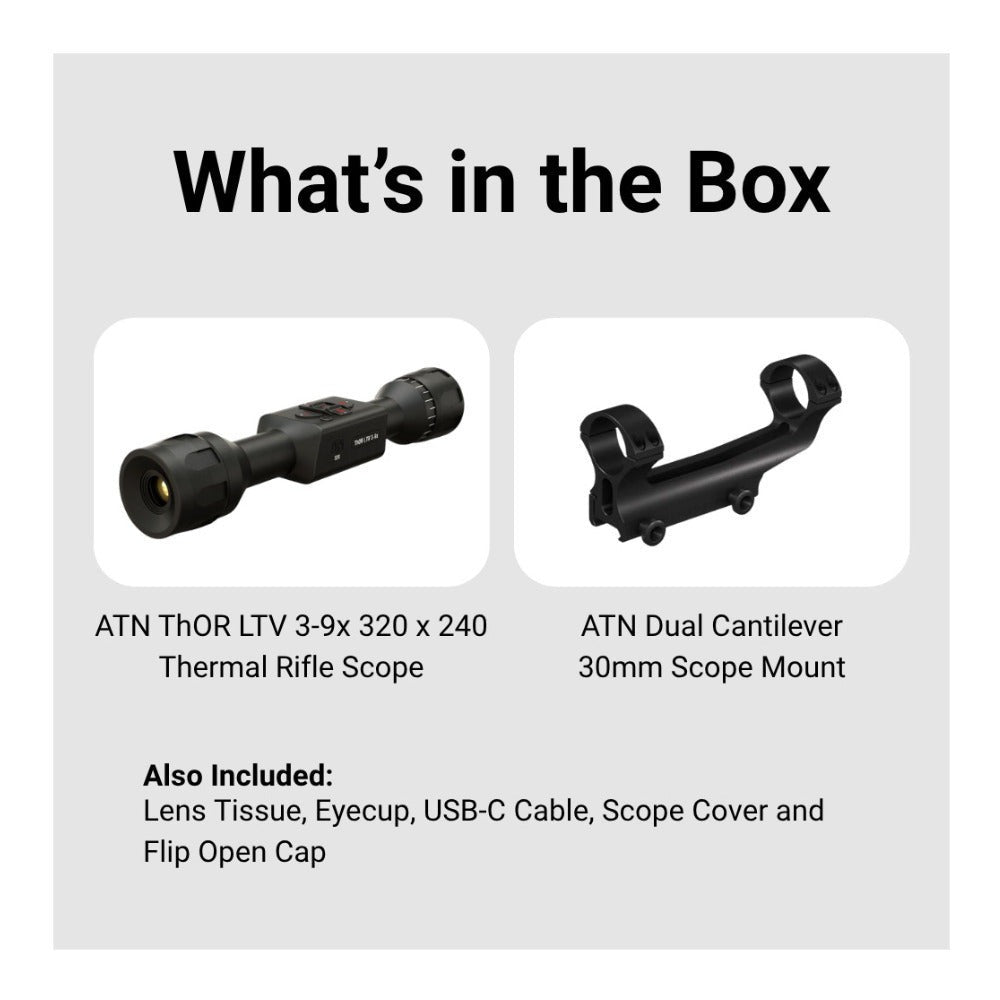 ATN ThOR LTV 3-9x 320 x 240 12 Micron Ultra Light Thermal Rifle Scope Bundle
