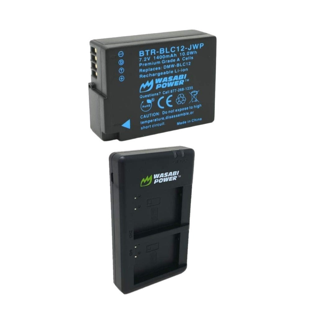 Wasabi Power 2 DMW-BLC12 Batteries and Micro USB Dual Charger for Panasonic Cameras