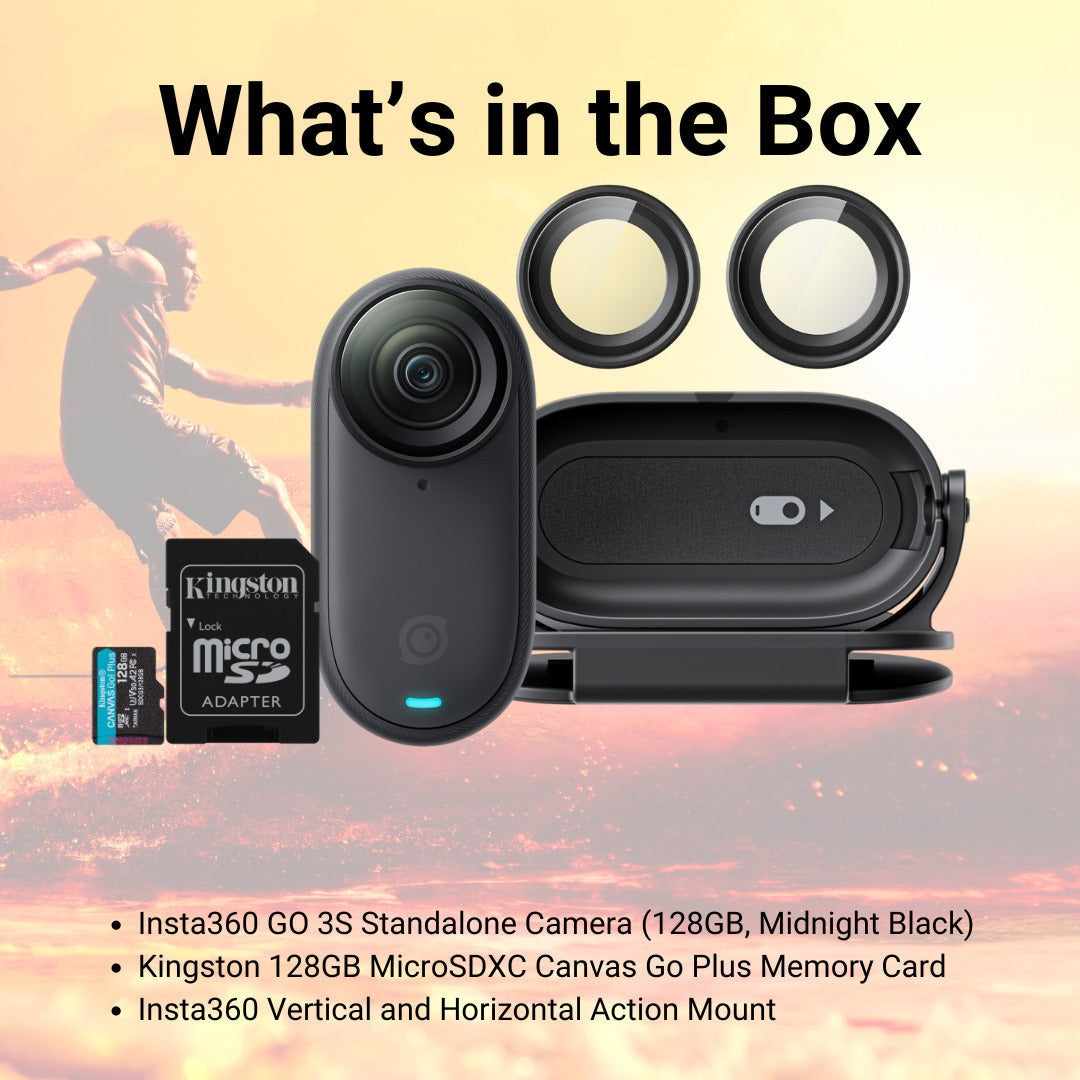 Insta360 GO 3S Action Camera (128GB, Midnight Black) with Lens Guard and 128GB Memory Card Bundle