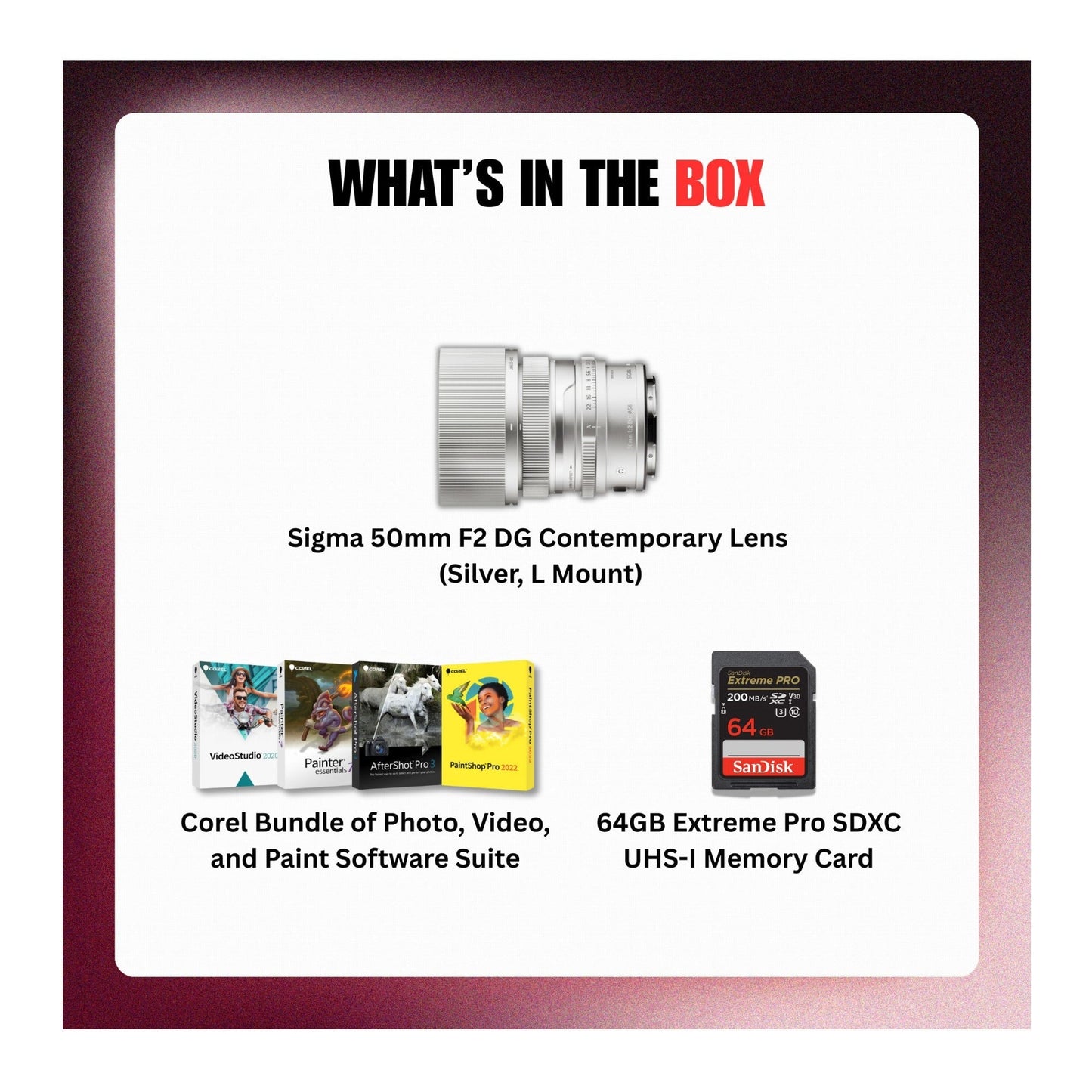 Sigma 50mm F2 DG Contemporary Multilayer Coating Lens (Silver, L Mount) Bundle