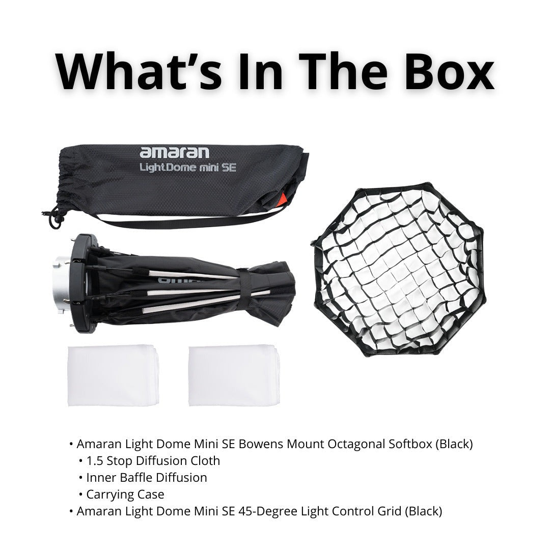 amaran Light Dome Mini SE Bowens Mount Octagonal Softbox and amaran Light Control Grid Bundle