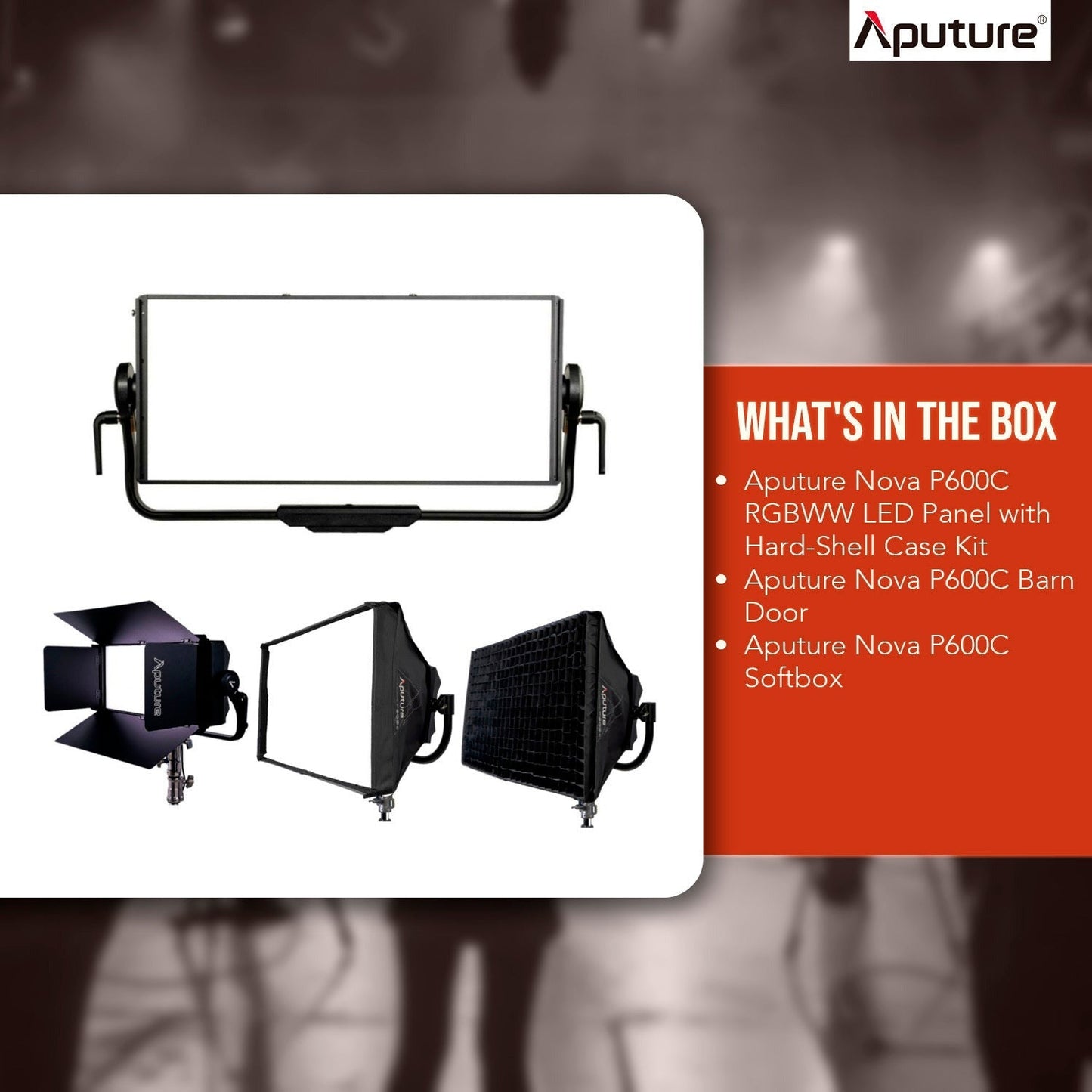 Aputure Nova P600C RGBWW LED Panel with Hard-Shell Case Kit with P600C Barn Door and Softbox Bundle