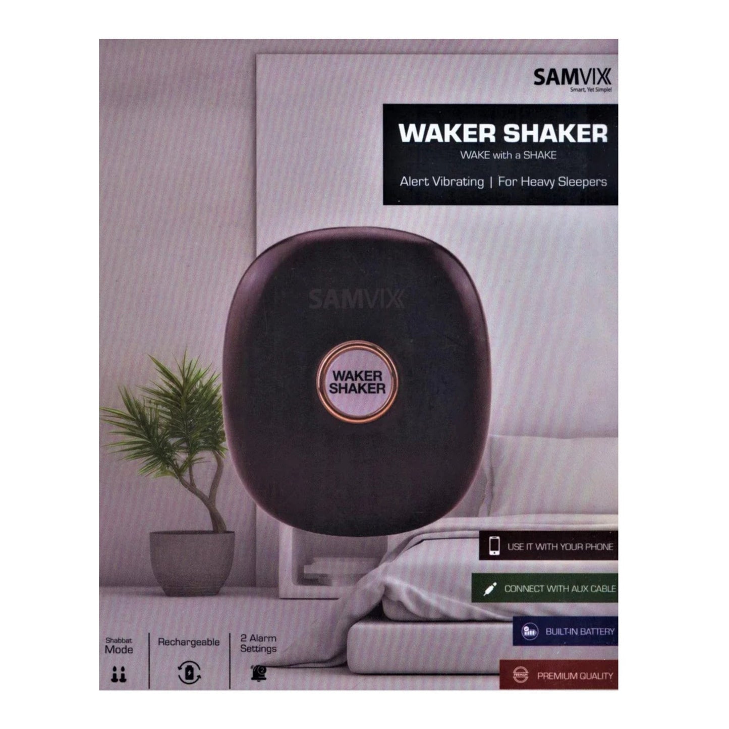 Kosher Samvix Rechargeable Waker Shaker Alarm (Black)