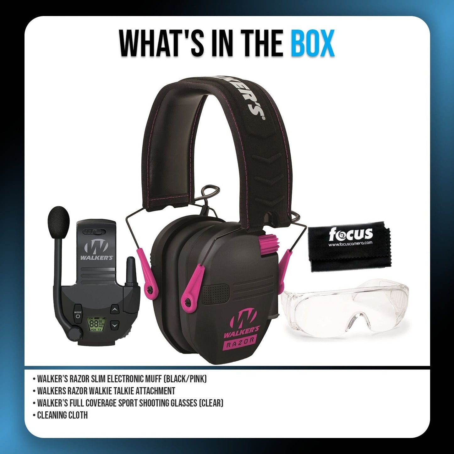 Walkers Razor Slim Electronic Ear Muffs (Black/Pink) Bundle