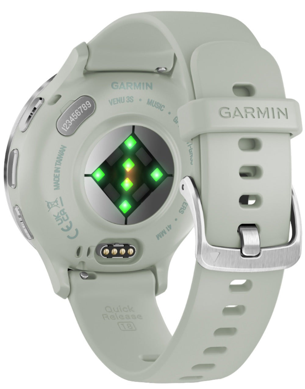 Garmin Venu 3S Silver Stainless Steel Bezel Smart Watch with 41mm Sage Gray Case and Silicone Band