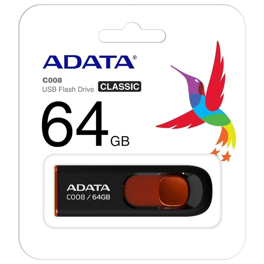 ADATA 64GB USB 2.0 Retractable Capless Flash Drive (Red)