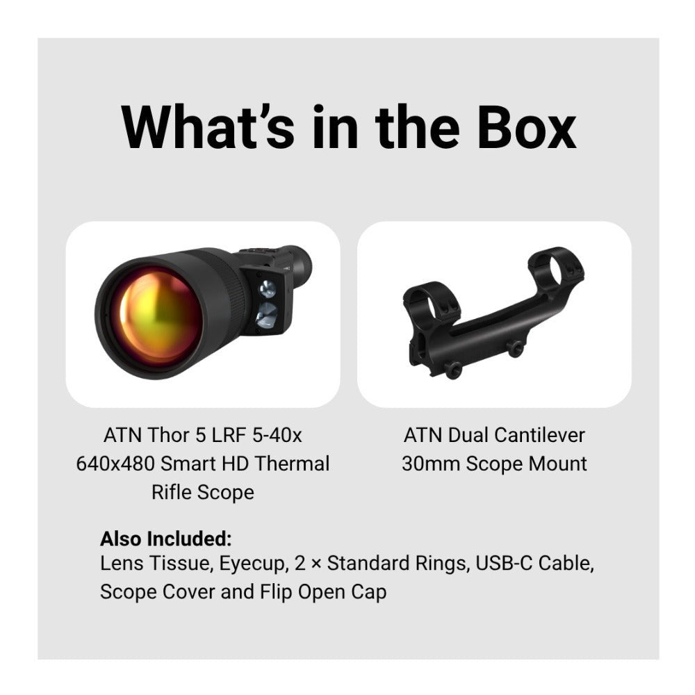 ATN Thor 5 LRF 5-40x 640x480 Smart HD Thermal Rifle Scope with 30mm Scope Mount
