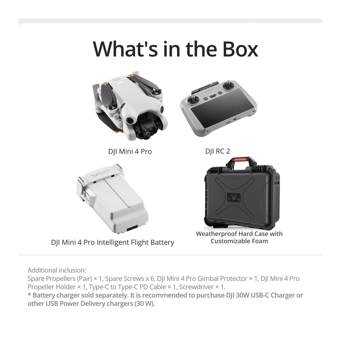 DJI Mini 4 Pro Drone with DJI RC 2 and Weatherproof Hard Case with Customizable Foam Bundle