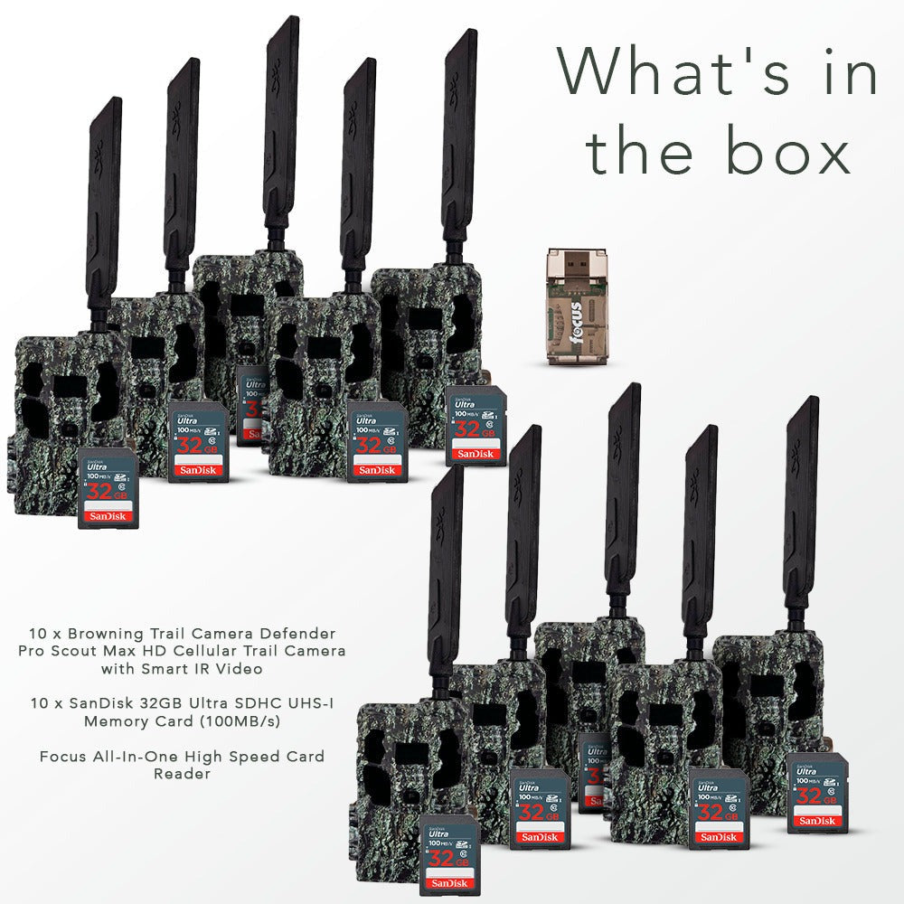 Browning Trail Camera Defender Pro Scout Max HD Cellular Trail Camera with IR Video (10-Pack) Bundle