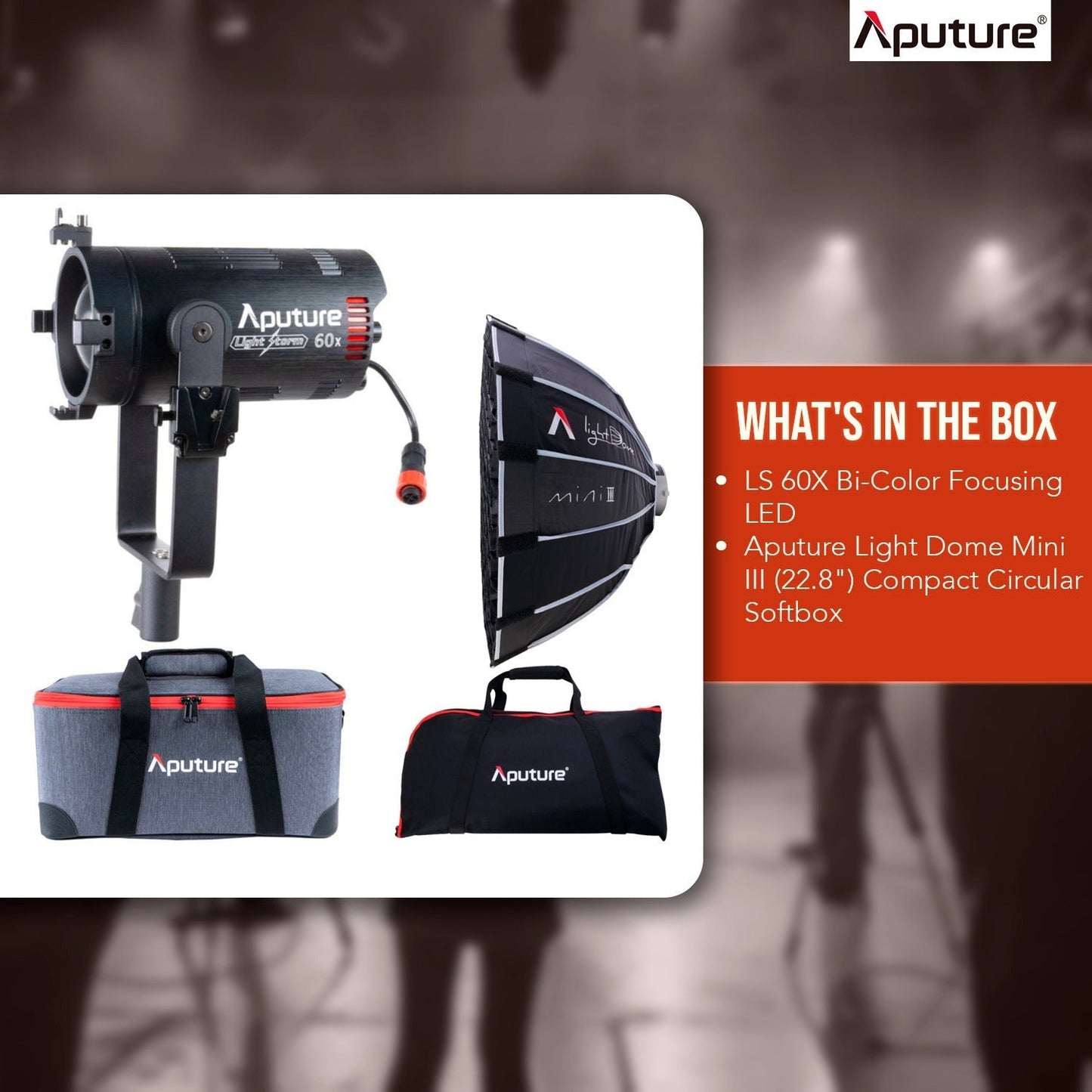 Aputure LS 60X Bi-Color Focusing LED with Light Dome Mini III Softbox Bundle