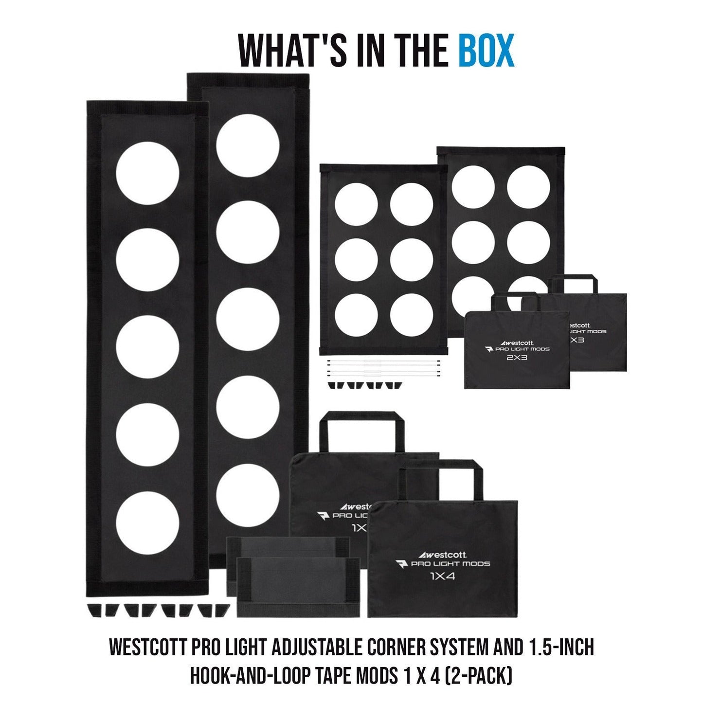 Westcott Pro Light Adjustable Corner System and Hook-And-Loop Tape Mods 1 x 4 (2-Pack) Bundle
