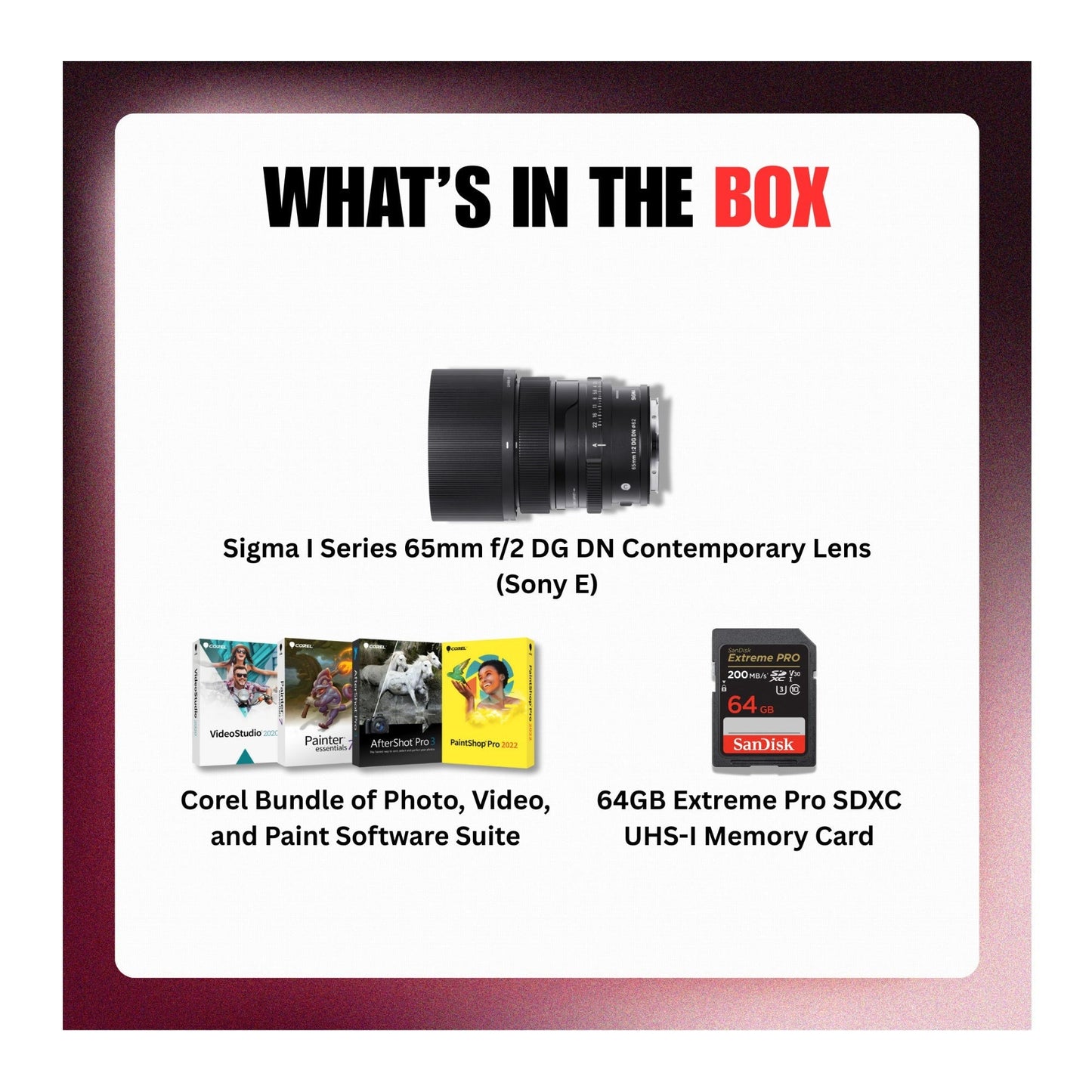 Sigma I Series 65mm f/2 DG DN Contemporary Lens (Sony E) Bundle