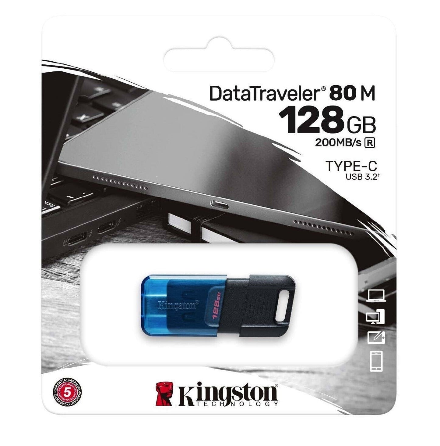 Kingstone 128GB DataTraveler 80 M Flash Drive for USB Type-C Devices with Up To 200MB/s Read Speed