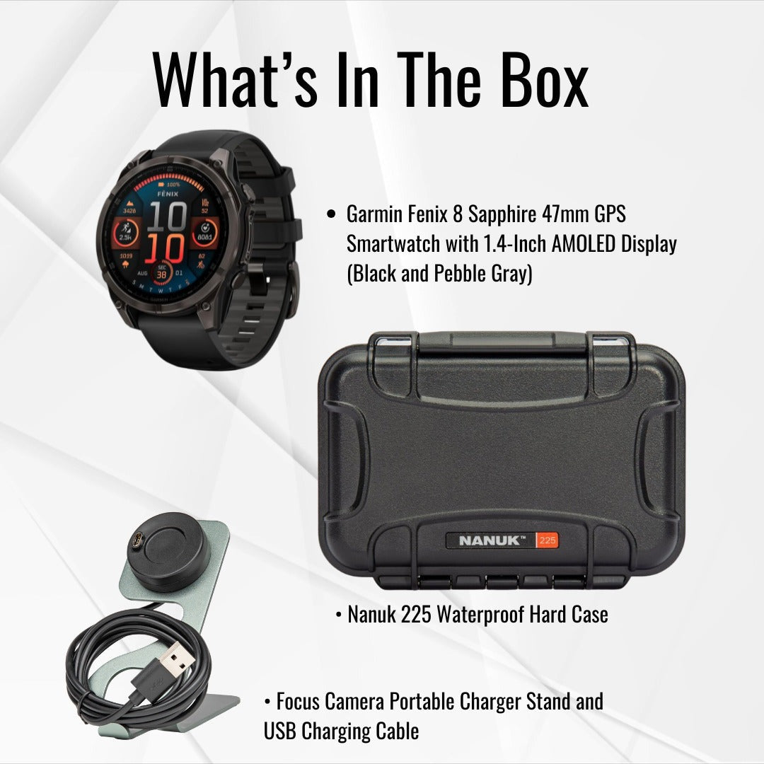 Garmin Fenix 8 AMOLED Sapphire 47mm GPS Smartwatch (Black and Pebble Gray) with Hard Case Bundle