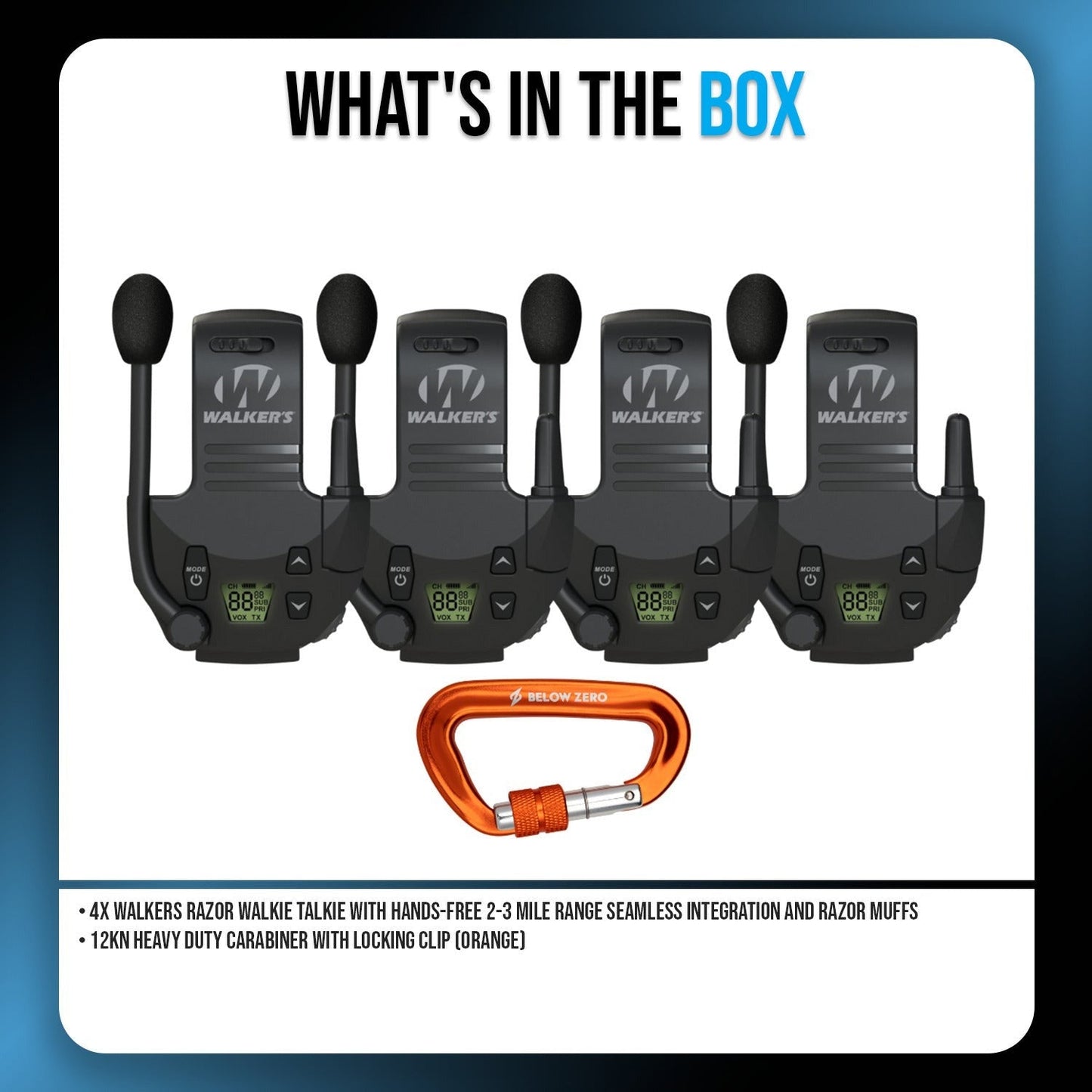 Walker's Razor Walkie Talkie Bluetooth Attachment Bundle with Locking Carabiner