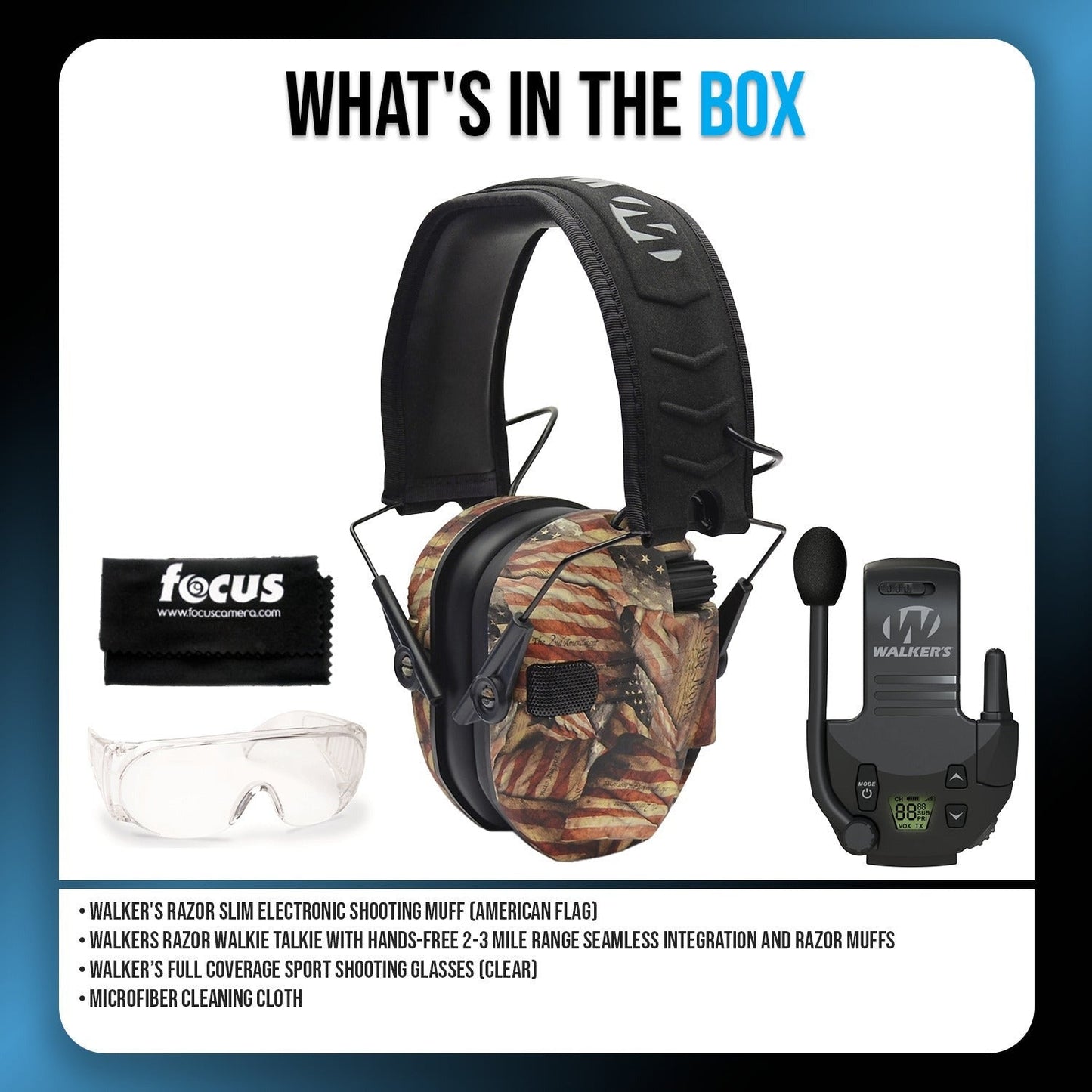 Walkers Razor Walkie Talkie Bundle with Ear Muffs and Accessories
