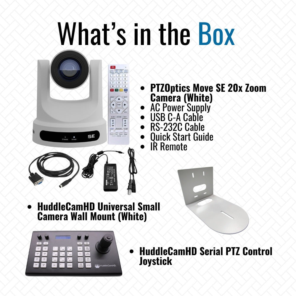 PTZOptics Move SE 20x 1080p Full HD Advanced PTZ Auto-Tracking Pan Tilt Zoom Camera (White) Bundle