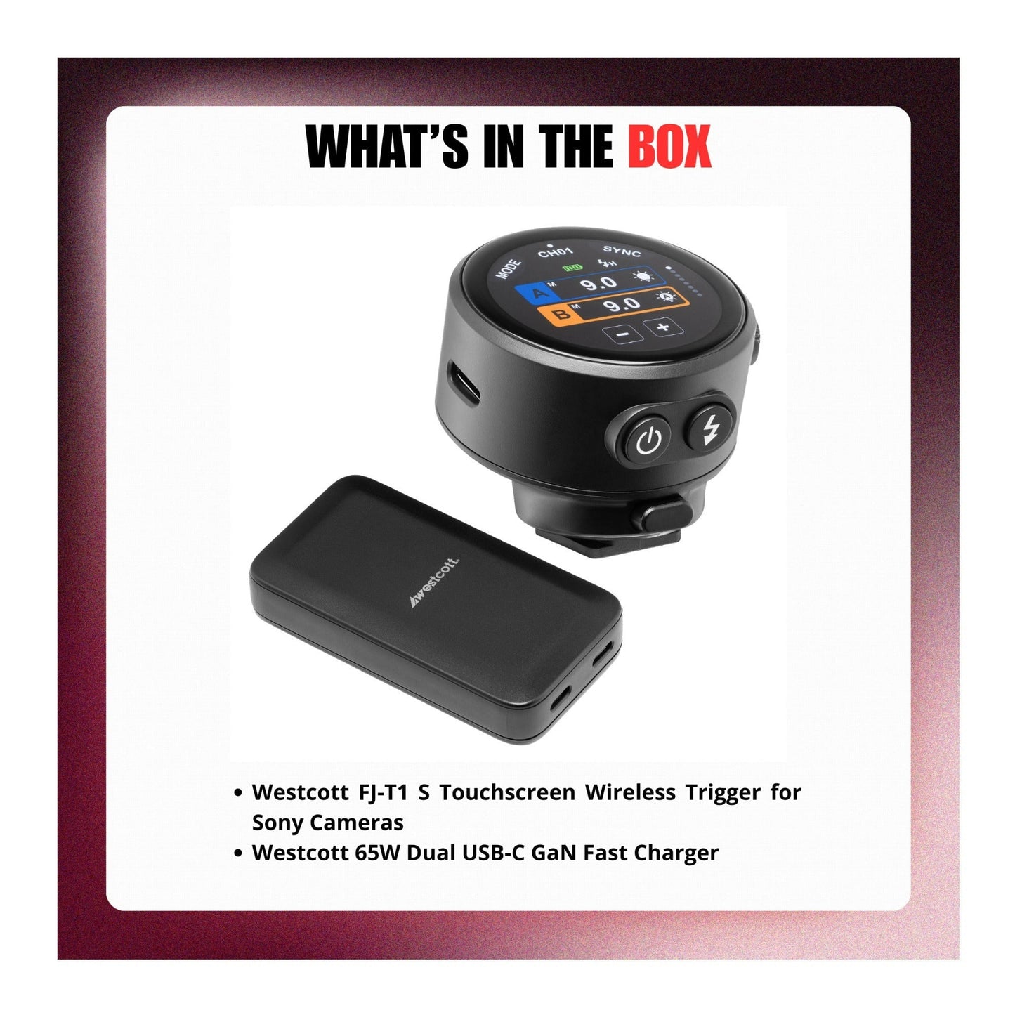 Westcott FJ-T1 S Touchscreen Wireless Trigger Sony Camera Bundle with 65W Dual USB-C Fast Charger