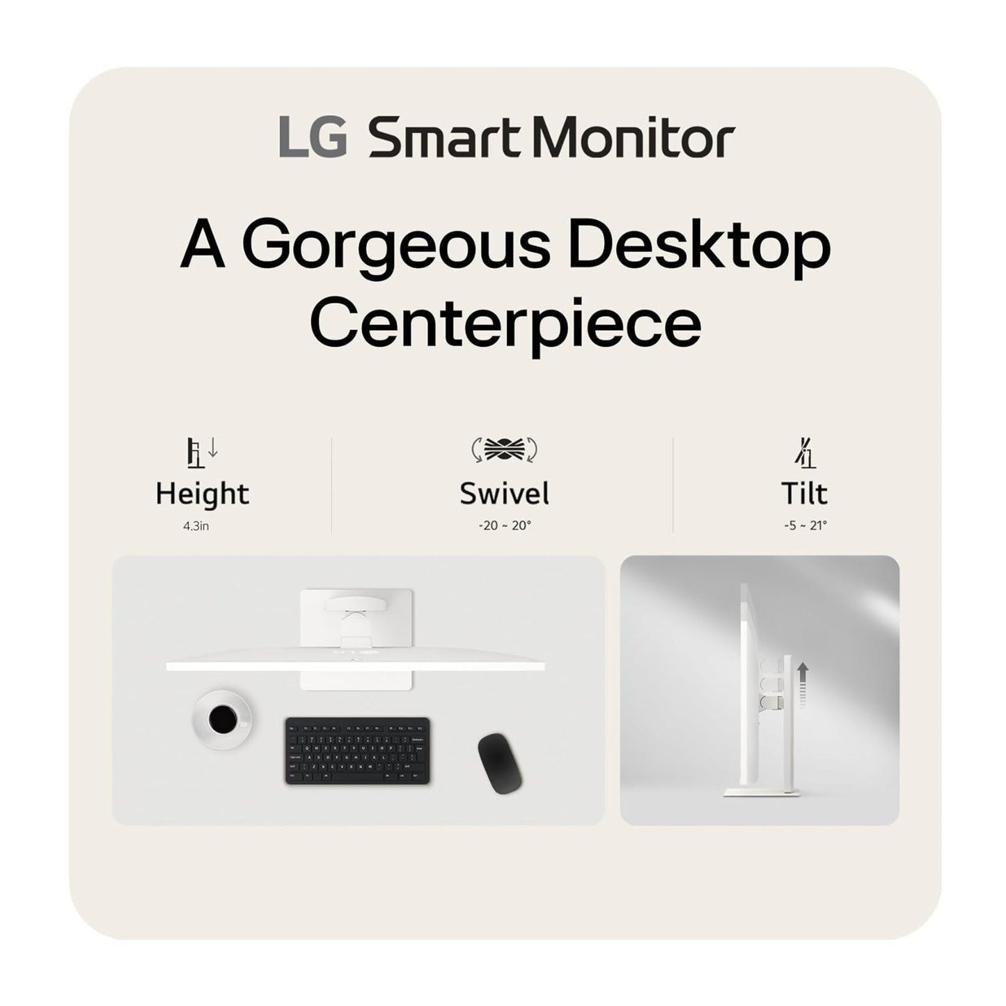 LG 37 Inch 4K UHD Smart Monitor IPS webOS AirPlay 2 Built-In Speaker (White)