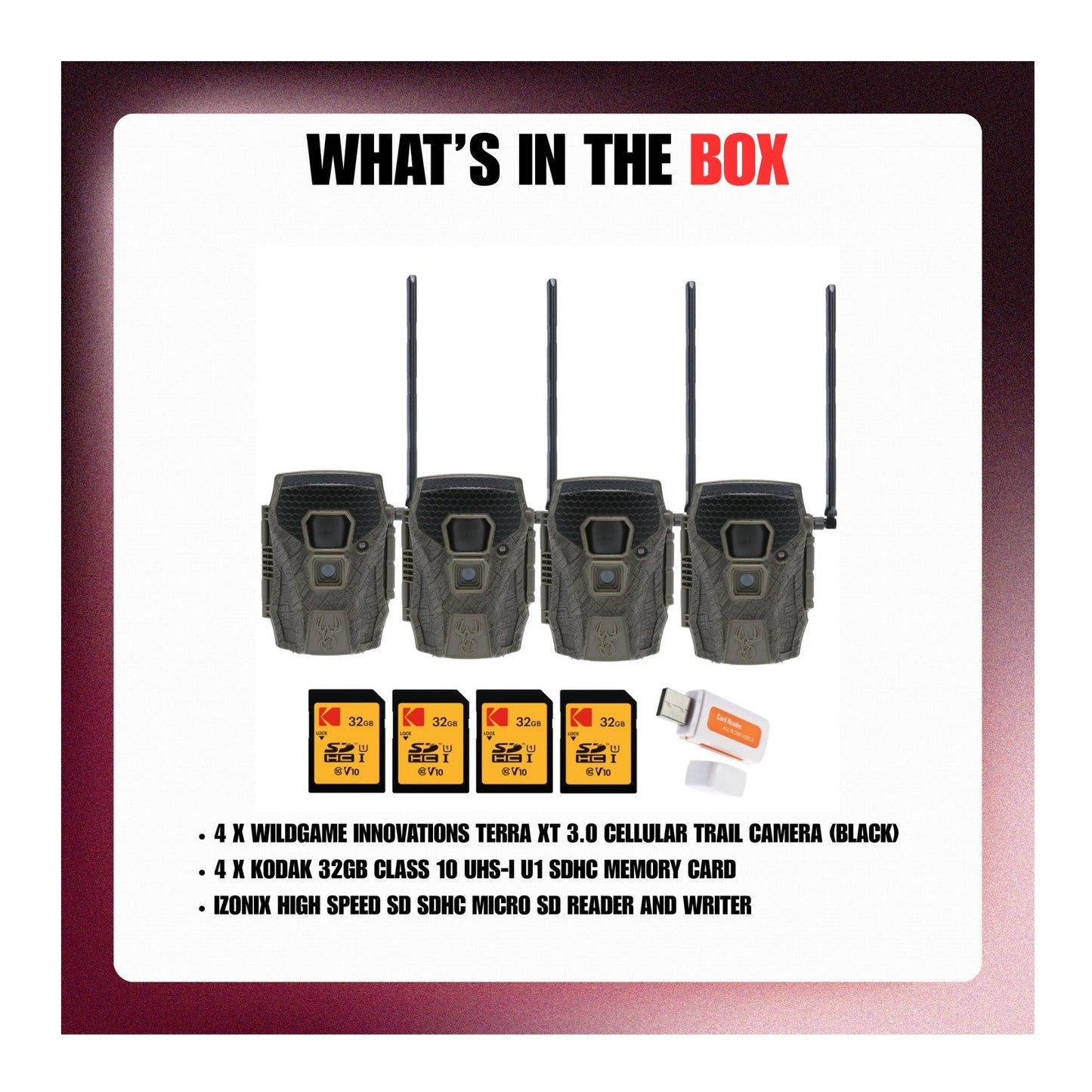 Wildgame Innovations Terra XT 3.0 Cellular Trail Camera (4-Pk) with Accs Bundle