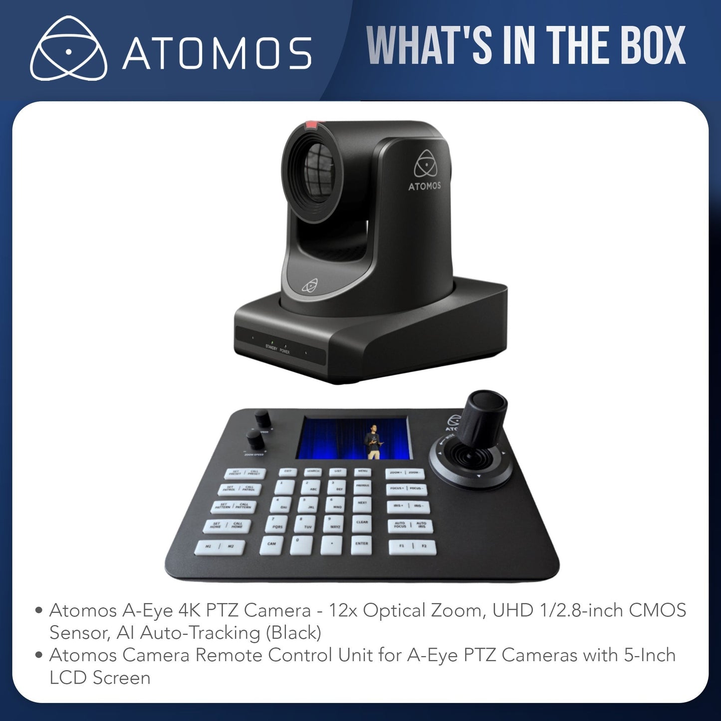 Atomos A-Eye 4K PTZ Camera 12x Optical Zoom with AI Auto-Tracking (Black) Bundle