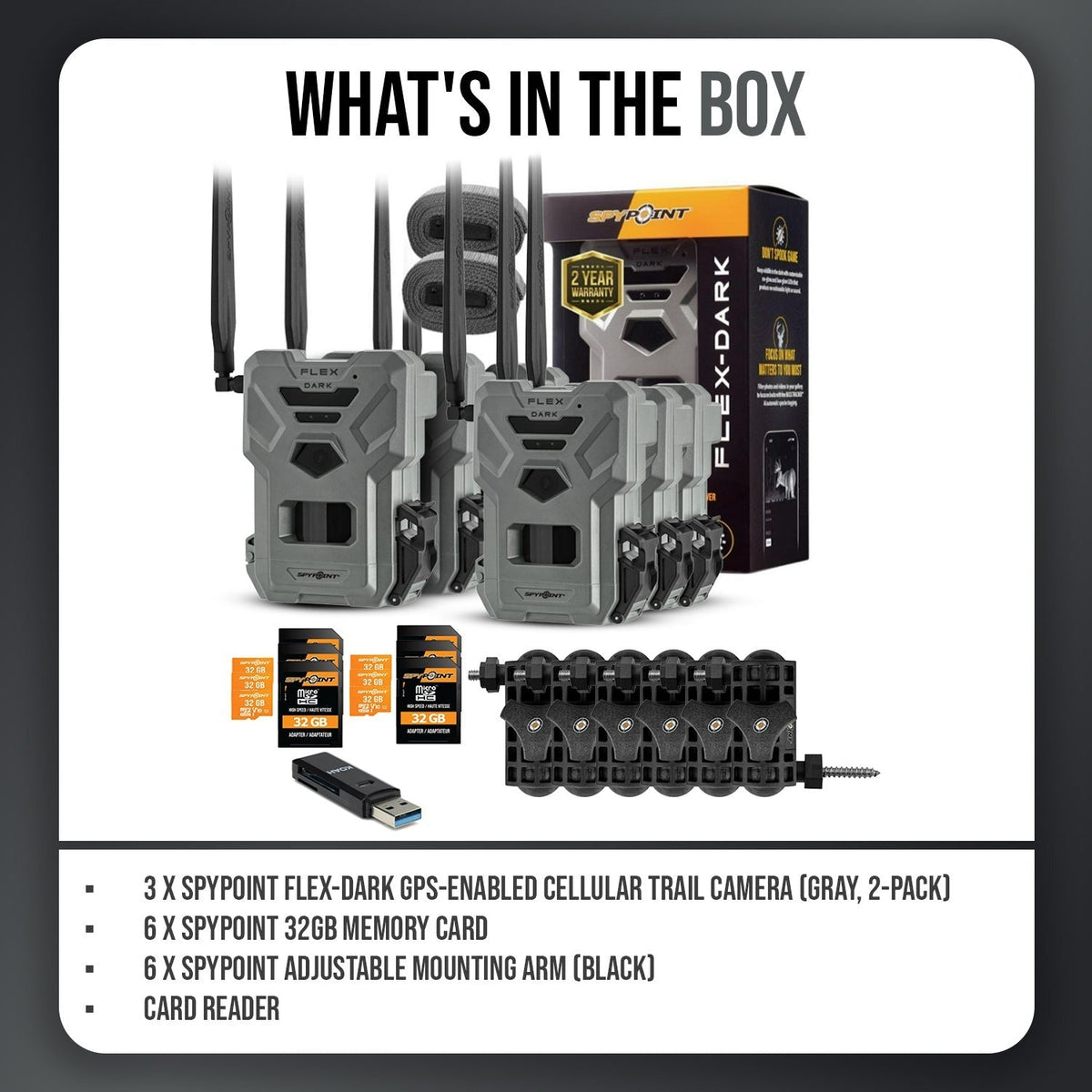 Spypoint Flex Dark GPS Cellular Trail Camera (6-Pack) Bundle