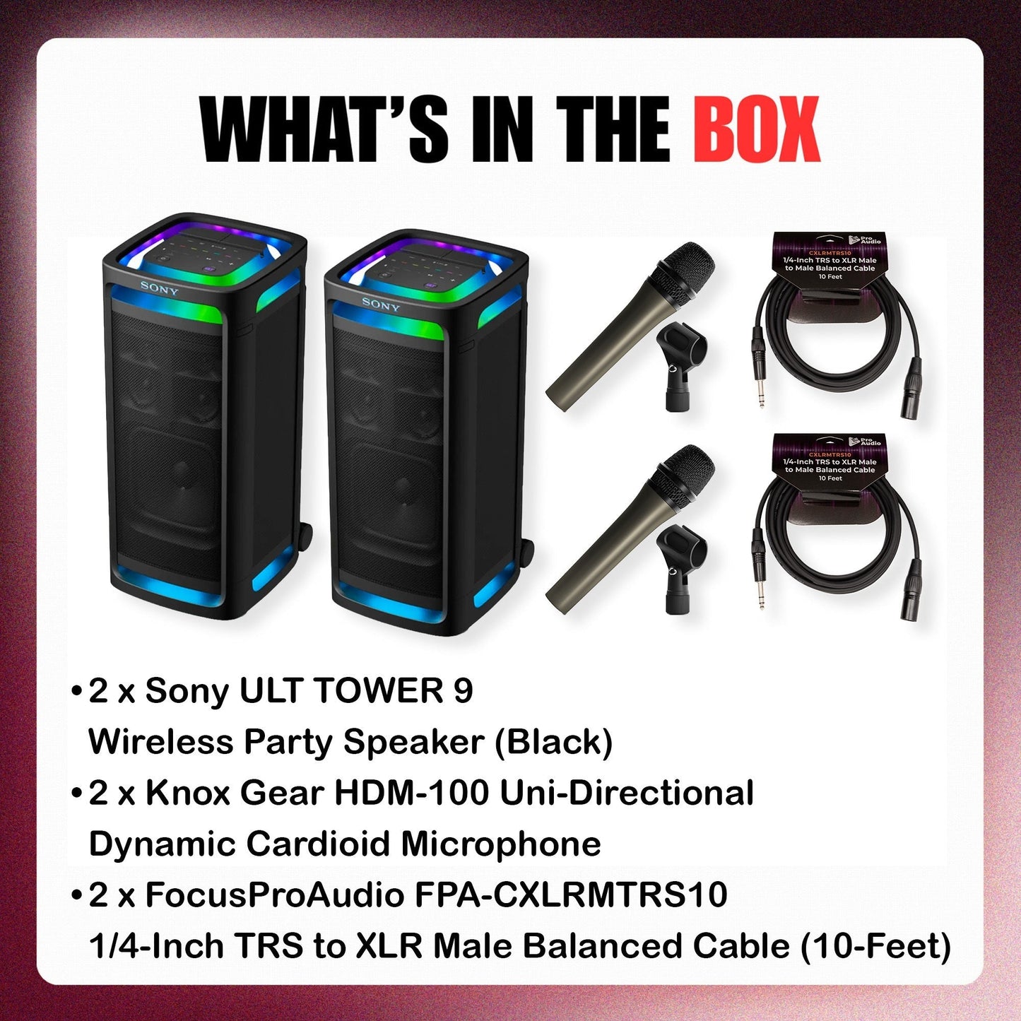 Sony ULT TOWER 9 Wireless Party Speaker 360-Degree Sound (Black, 2-Pack) Bundle